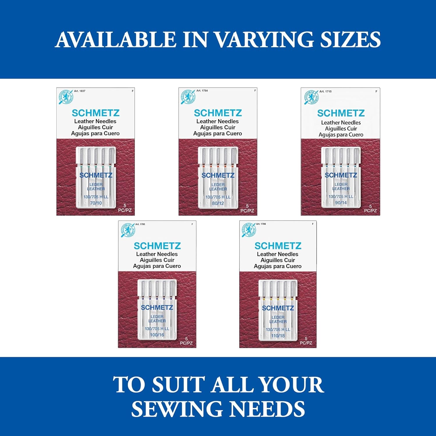 Leather Sewing Machine Needles – Heavy Duty Specialty Supplies, Size 90/14, Box of 100