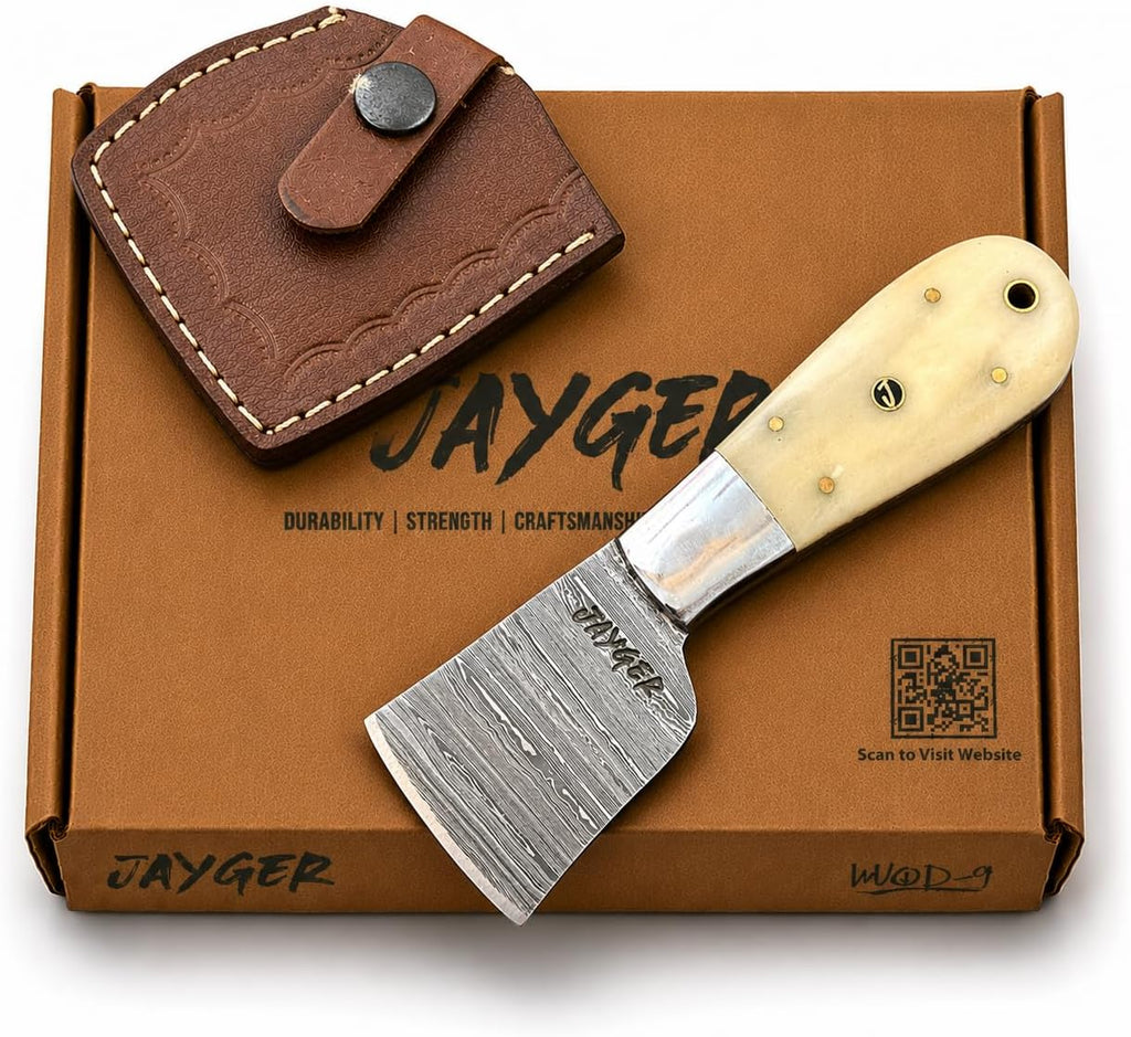 Handmade Damascus Steel Skiver | Leather Cutting Knife | Bone Handle | Premium Craftsmanship for Precision Cuts | Durability | Double Edge