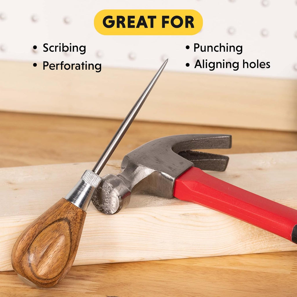 Scratch Awl Tool with Hardwood Handle - Scribe, Layout Work, & Piercing Wood - Alloy Steel Blade