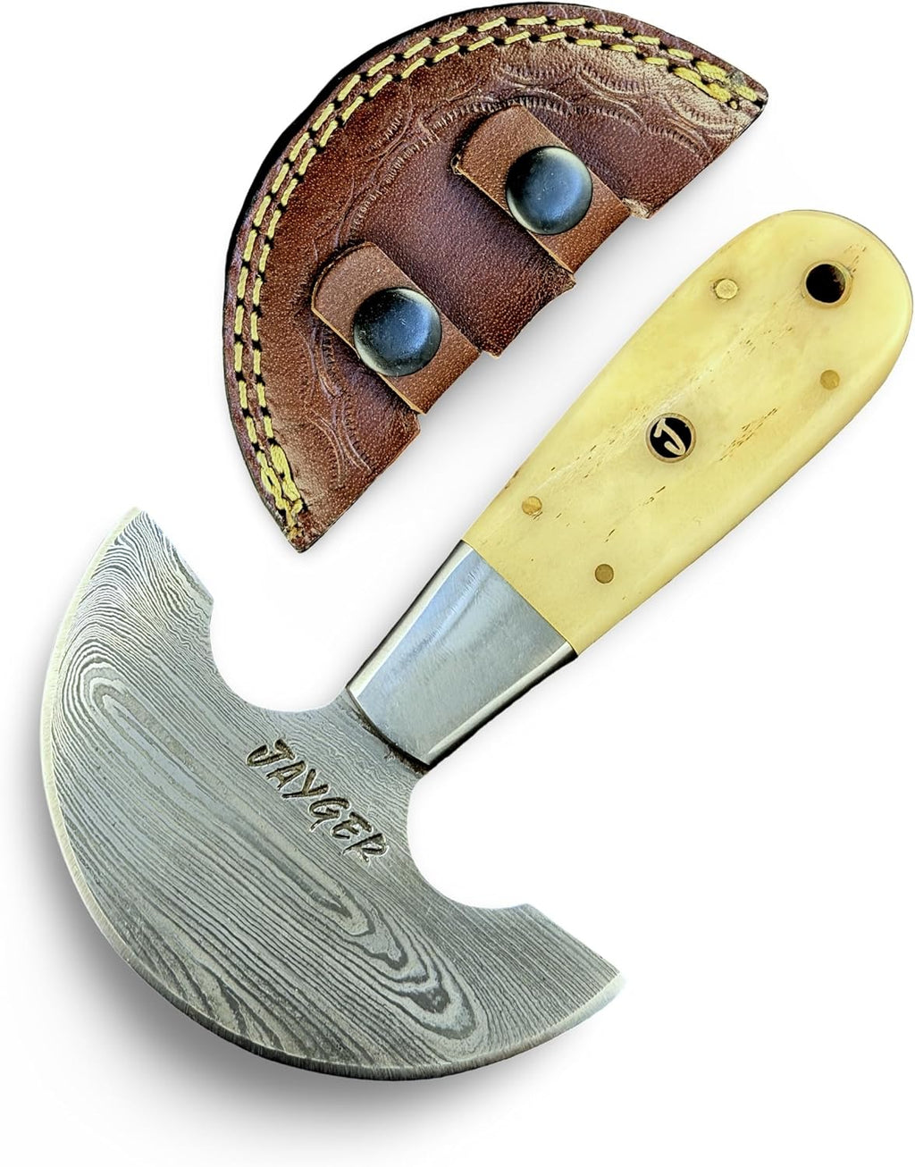 Handmade Damascus Steel round Head Leather Cutting Knife | Bone Handle - Premium Craftsmanship for Precision Cuts | Durability (Qd10-Bone)