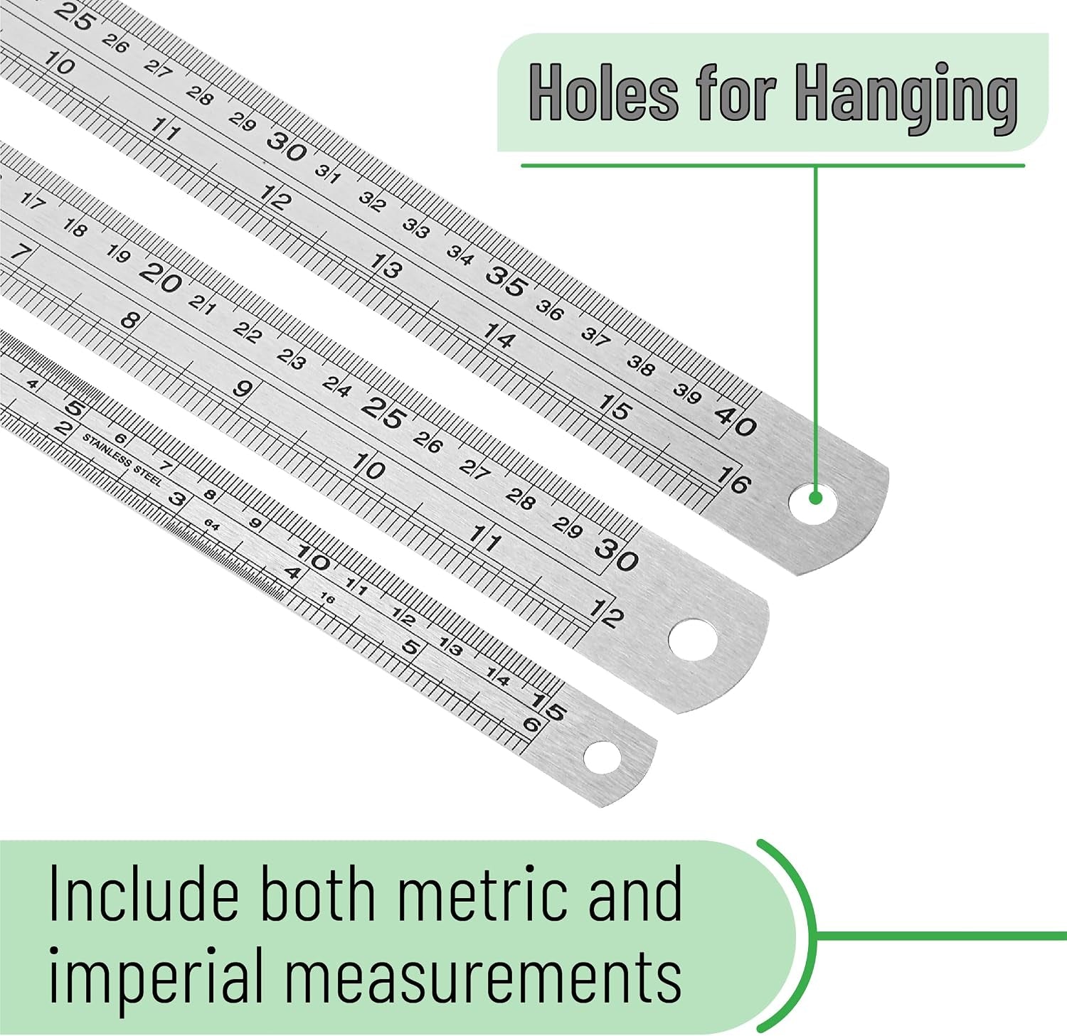 - Metal Straight Edge Ruler, 3 Pcs, 6", 12", 16" | Stainless Steel Ruler Set, Imperial & Metric Measurements for Drawing, Home, Office, Engineering