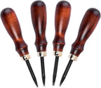 Leather Edge Bevelers, 4Pc High Carbon Steel Edge Skiving Set, Wood Hand Edge Bevelers, Leather Craft Keen Edge Cutting for Beveling (0.8Mm+1Mm+1.2Mm+1.4Mm)
