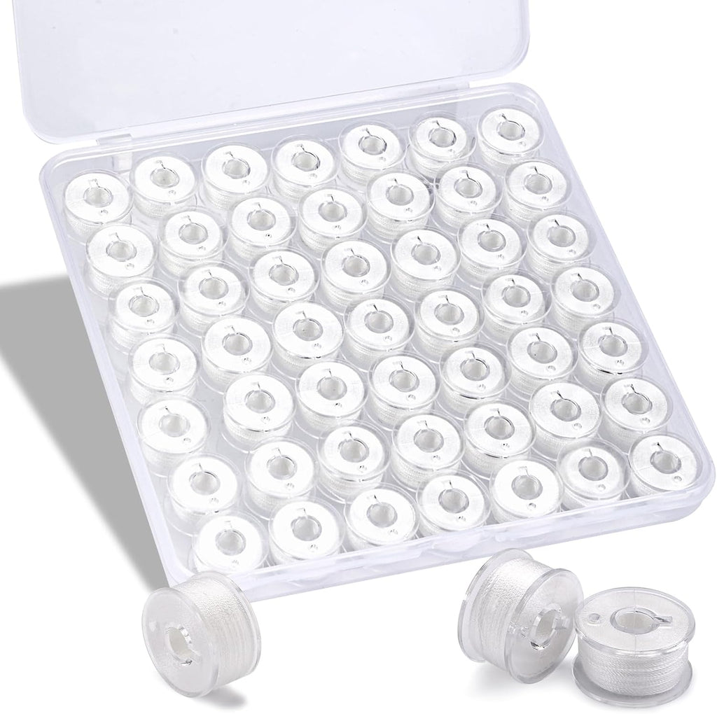 56Pcs White Thread for Sewing, Embroidery Bobbins, Prewound Bobbins Thread Size a SA156 Sewing Machine Threads Set for Embroidery and Sewing Machines DIY 50Yds/Spool