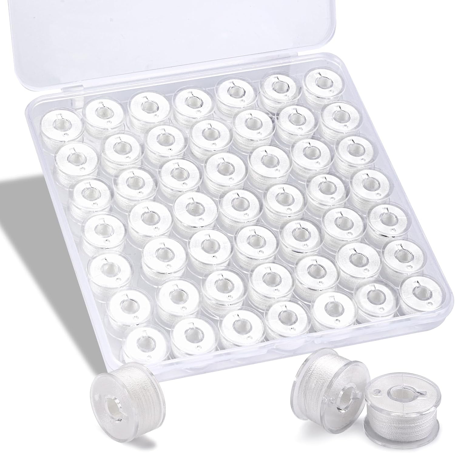 56Pcs White Thread for Sewing, Embroidery Bobbins, Prewound Bobbins Thread Size a SA156 Sewing Machine Threads Set for Embroidery and Sewing Machines DIY 50Yds/Spool