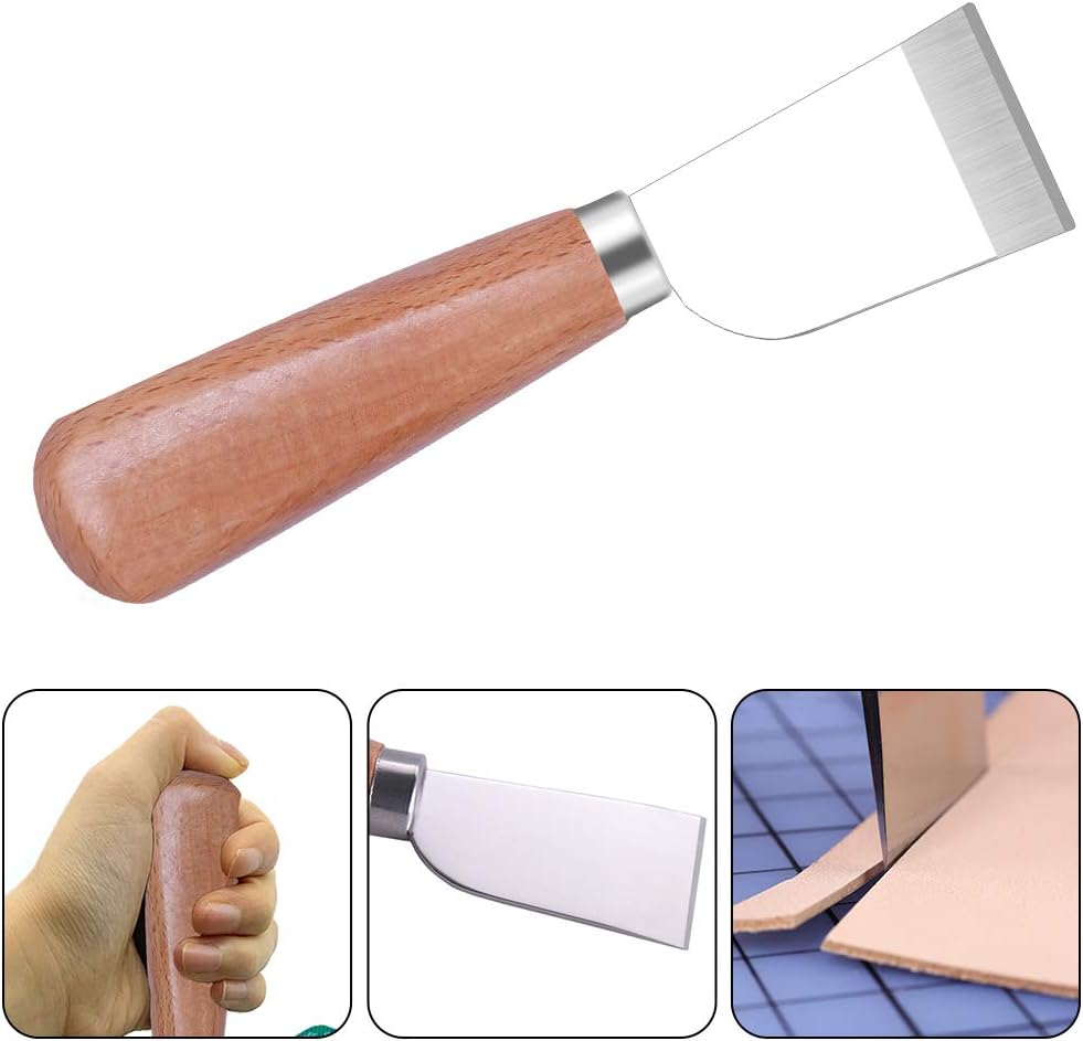 Leathercraft Knife - Leather Skiving Knife, Leather Working Tools with Wooden Handle Easy Trimming & Edge Skiving Leathercraft Craft Tool for Diy(Natural Color)