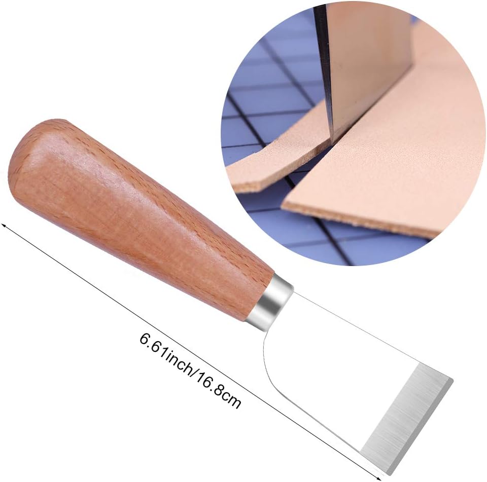 Leathercraft Knife - Leather Skiving Knife, Leather Working Tools with Wooden Handle Easy Trimming & Edge Skiving Leathercraft Craft Tool for Diy(Natural Color)