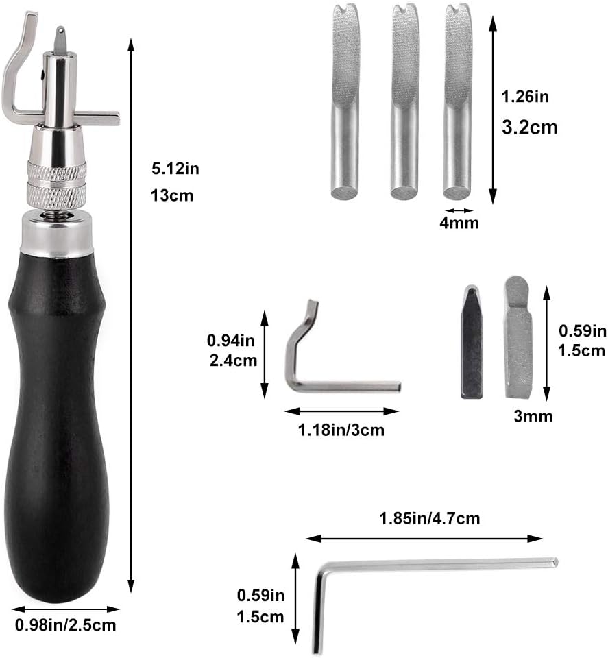 Leather Groover Tool(Black), 7 in 1 Pro Adjustable Stitching Groover and Creasing Edge Beveler, Leathercraft Kits, Leather Carving Cutting Edge Tools for Leathercraft Work
