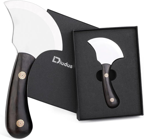 Leather Bevel Head Cutting Knife Black Wooden Handle, Craft Skiving Knife, Leather Working Tools for DIY Leathercraft Forging Cutting