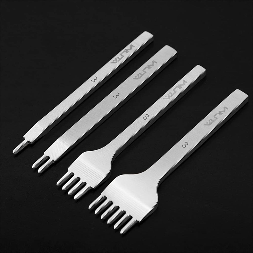 Leather Hole Punch Tool Pricking Iron Hole Puncher 3Mm 1/2/4/6 Prong Tooth Lacing Diamond Stitching Chisel Set for DIY Leather Craft Kits (Silver)