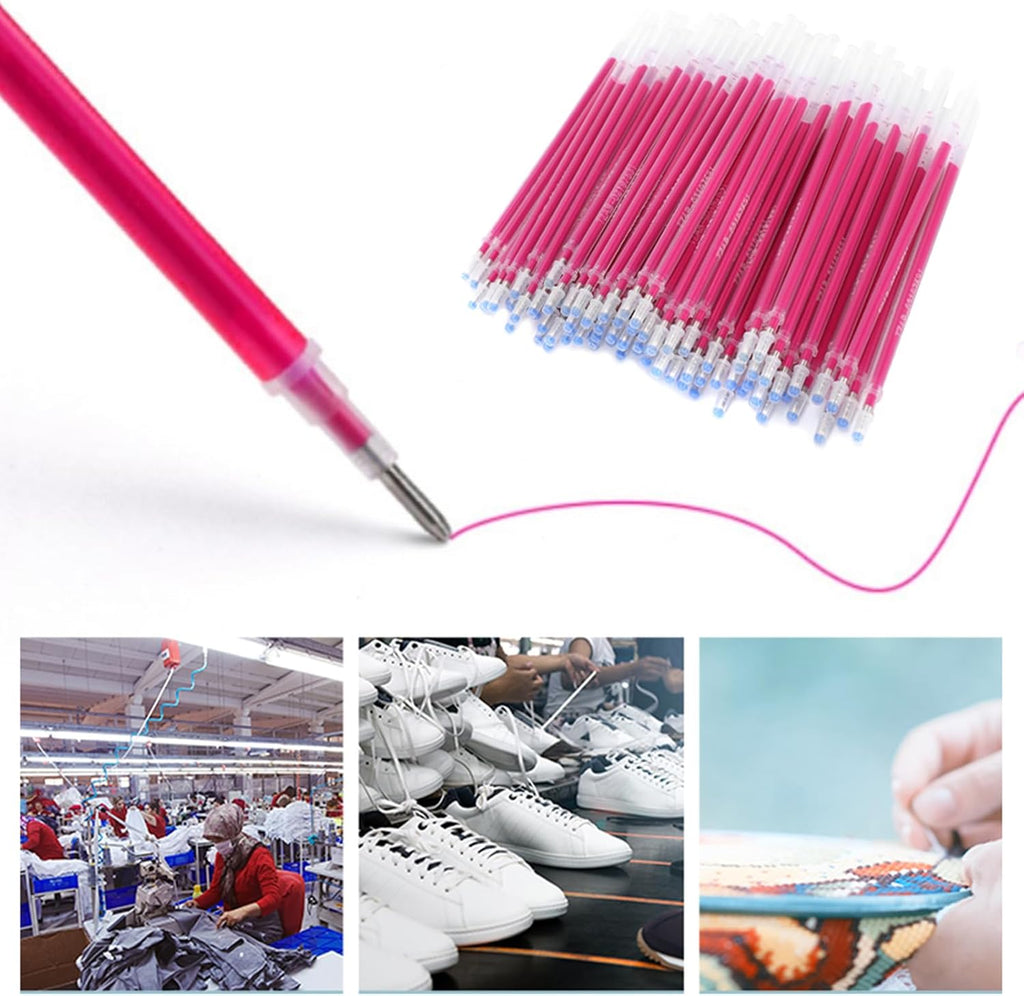 100Pcs Red High Temperature Disappearing Pen Heat Erasable Fabric Refills Patchwork Marking Pens Ink Marker for Embroidery Handicarft Needlework Tailors Sewing Quilting