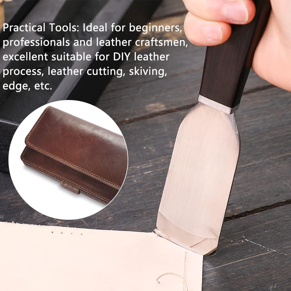 Leather Knife, Craft Cutting Knife round Skiver, Leather Skiving Tools Leatherworking Tool DIY Craft High-Carbon Steel Blade Sandalwood Handle