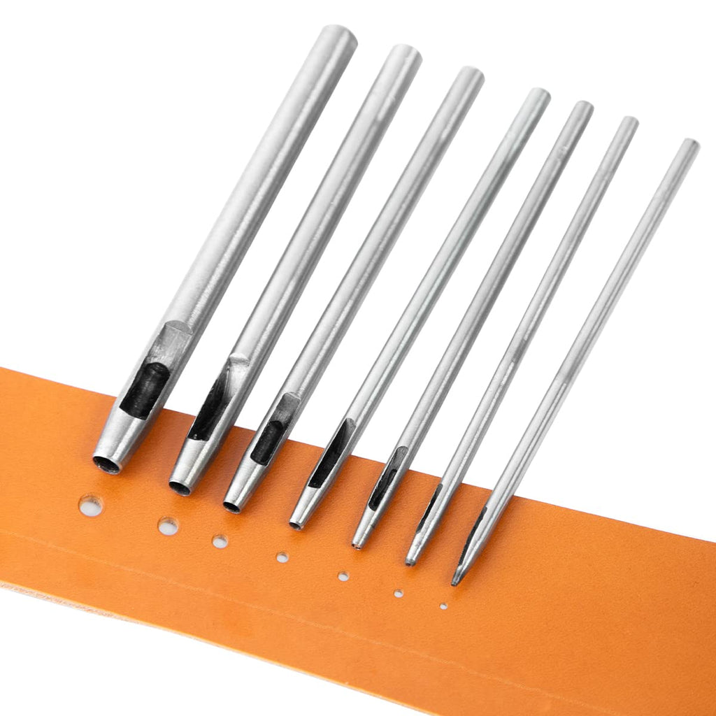 7Pcs Hollow Punch Leather Hole Cutter 0.5Mm-5Mm round Punch Tool Set,Leathercraft Working Kit for Watch Band, Fabric, Plastics, Gasket Belt