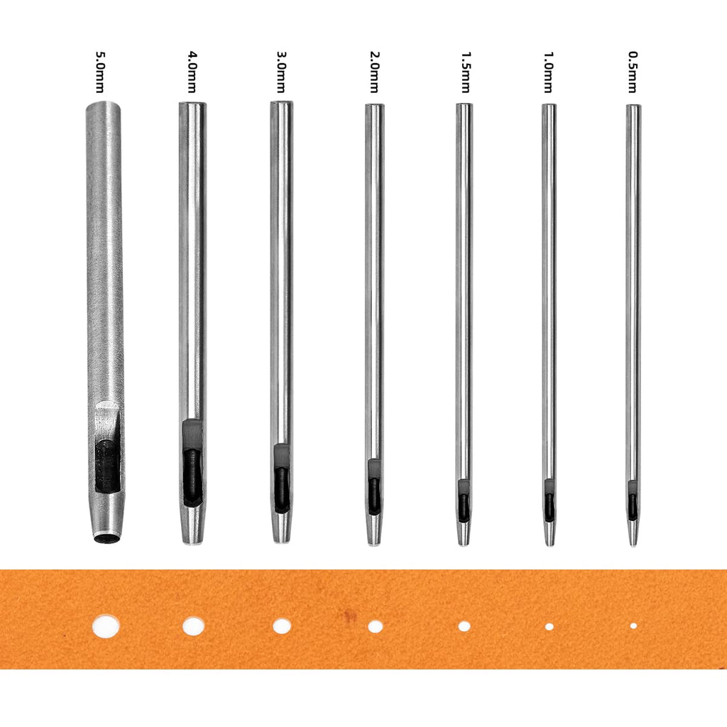 7Pcs Hollow Punch Leather Hole Cutter 0.5Mm-5Mm round Punch Tool Set,Leathercraft Working Kit for Watch Band, Fabric, Plastics, Gasket Belt