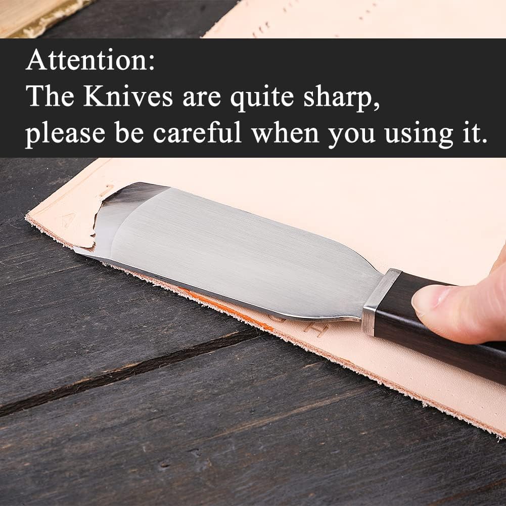 Leather Knife, Craft Cutting Knife round Skiver, Leather Skiving Tools Leatherworking Tool DIY Craft High-Carbon Steel Blade Sandalwood Handle
