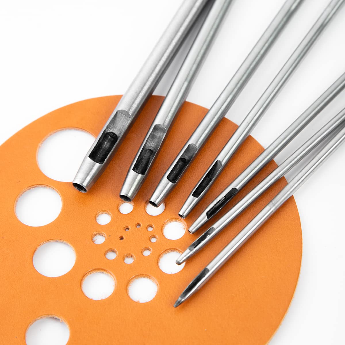 7Pcs Hollow Punch Leather Hole Cutter 0.5Mm-5Mm round Punch Tool Set,Leathercraft Working Kit for Watch Band, Fabric, Plastics, Gasket Belt