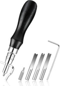 Leather Groover Tool(Black), 7 in 1 Pro Adjustable Stitching Groover and Creasing Edge Beveler, Leathercraft Kits, Leather Carving Cutting Edge Tools for Leathercraft Work