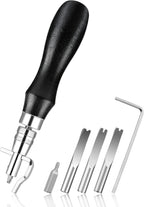 Leather Groover Tool(Black), 7 in 1 Pro Adjustable Stitching Groover and Creasing Edge Beveler, Leathercraft Kits, Leather Carving Cutting Edge Tools for Leathercraft Work