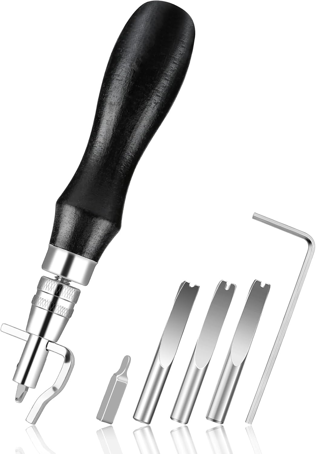 Leather Groover Tool(Black), 7 in 1 Pro Adjustable Stitching Groover and Creasing Edge Beveler, Leathercraft Kits, Leather Carving Cutting Edge Tools for Leathercraft Work