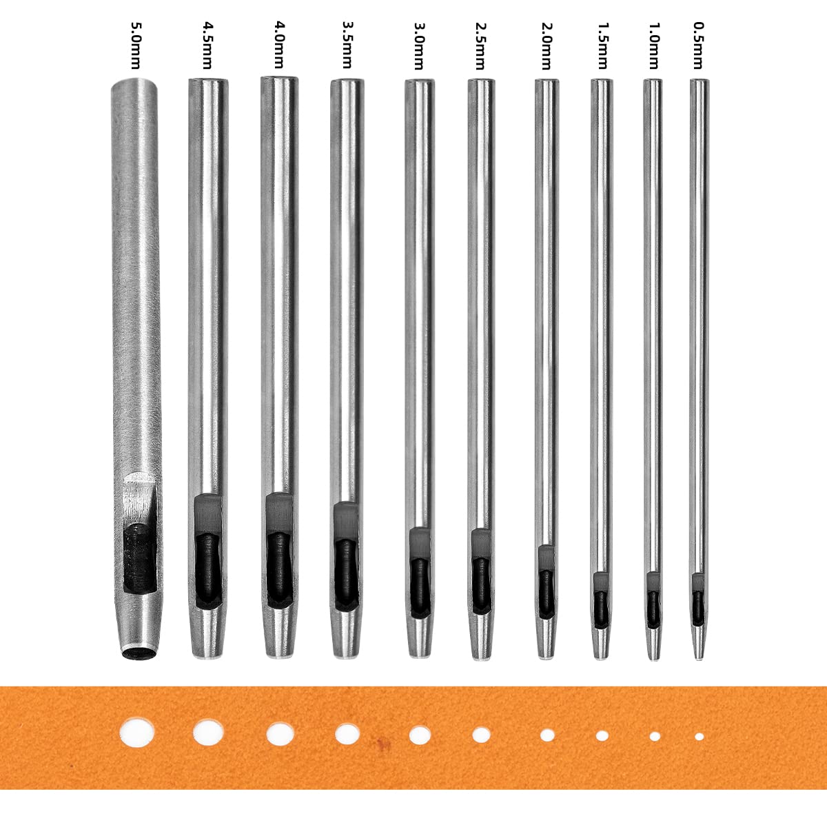 7Pcs Hollow Punch Leather Hole Cutter 0.5Mm-5Mm round Punch Tool Set,Leathercraft Working Kit for Watch Band, Fabric, Plastics, Gasket Belt