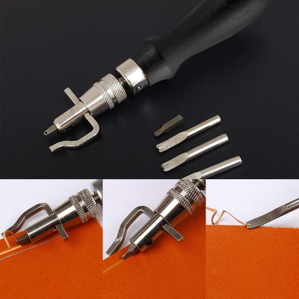 Leather Groover Tool(Black), 7 in 1 Pro Adjustable Stitching Groover and Creasing Edge Beveler, Leathercraft Kits, Leather Carving Cutting Edge Tools for Leathercraft Work
