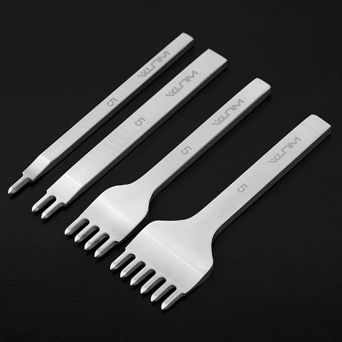 Leather Hole Punch Tool Pricking Iron Hole Puncher 3Mm 1/2/4/6 Prong Tooth Lacing Diamond Stitching Chisel Set for DIY Leather Craft Kits (Silver)