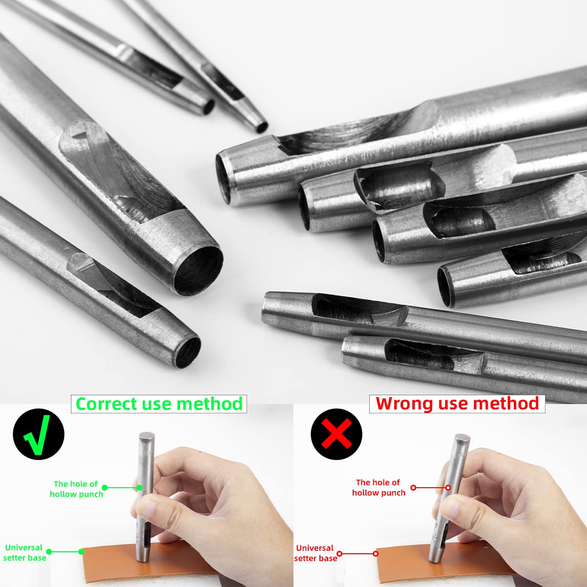 7Pcs Hollow Punch Leather Hole Cutter 0.5Mm-5Mm round Punch Tool Set,Leathercraft Working Kit for Watch Band, Fabric, Plastics, Gasket Belt