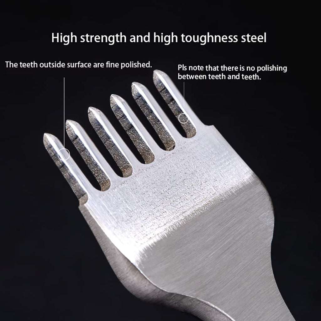 Leather Hole Punch Tool Pricking Iron Hole Puncher 3Mm 1/2/4/6 Prong Tooth Lacing Diamond Stitching Chisel Set for DIY Leather Craft Kits (Silver)