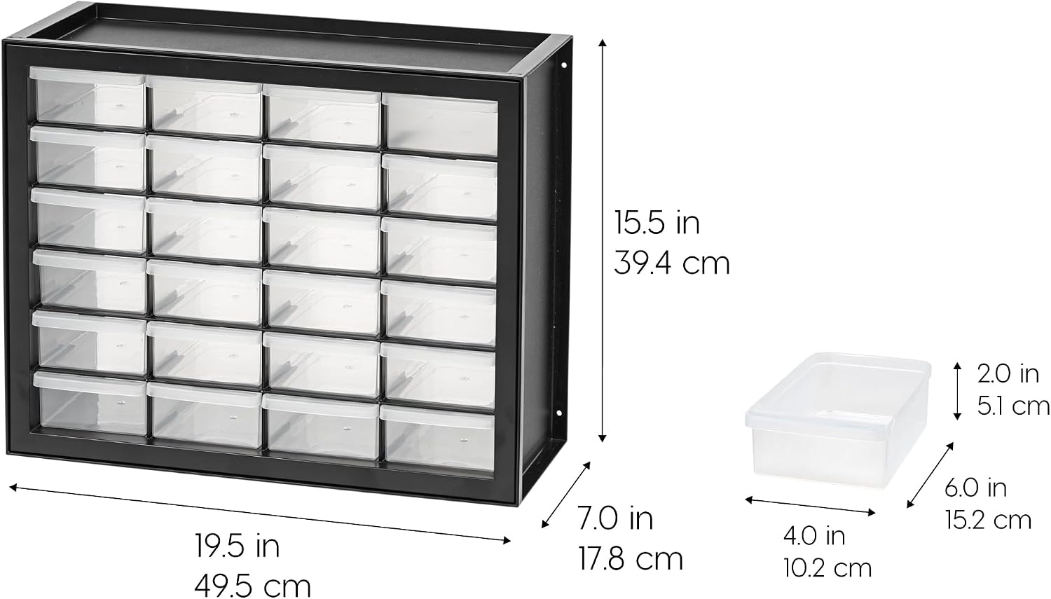 24-Drawer Plastic Storage Organizer, Made in USA, Teacher Toolbox, Multi Drawer Cabinet for Garage Tools Beads Balloons Building Bricks Crafts Stickers Small Business Scrapbook Art, Black