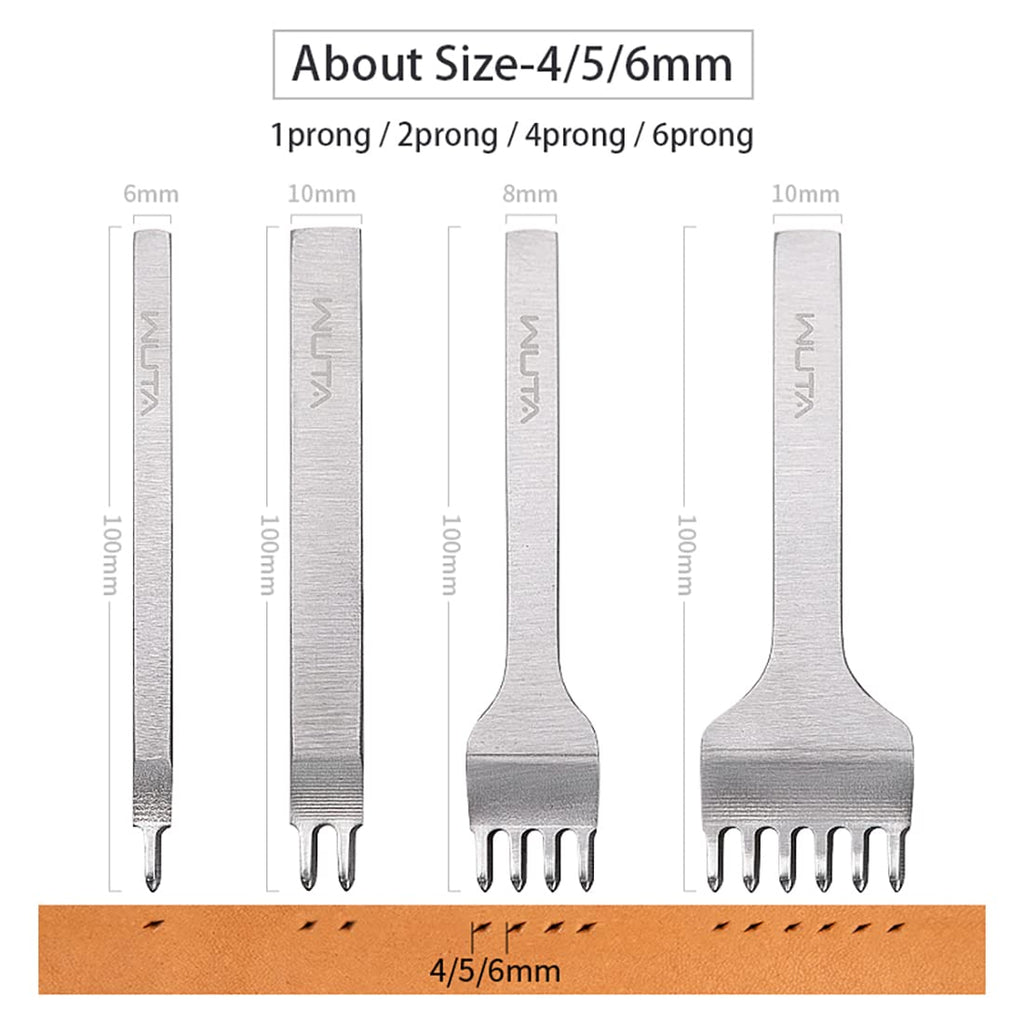 Leather Hole Punch Tool Pricking Iron Hole Puncher 3Mm 1/2/4/6 Prong Tooth Lacing Diamond Stitching Chisel Set for DIY Leather Craft Kits (Silver)
