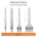 Leather Hole Punch Tool Pricking Iron Hole Puncher 3Mm 1/2/4/6 Prong Tooth Lacing Diamond Stitching Chisel Set for DIY Leather Craft Kits (Silver)
