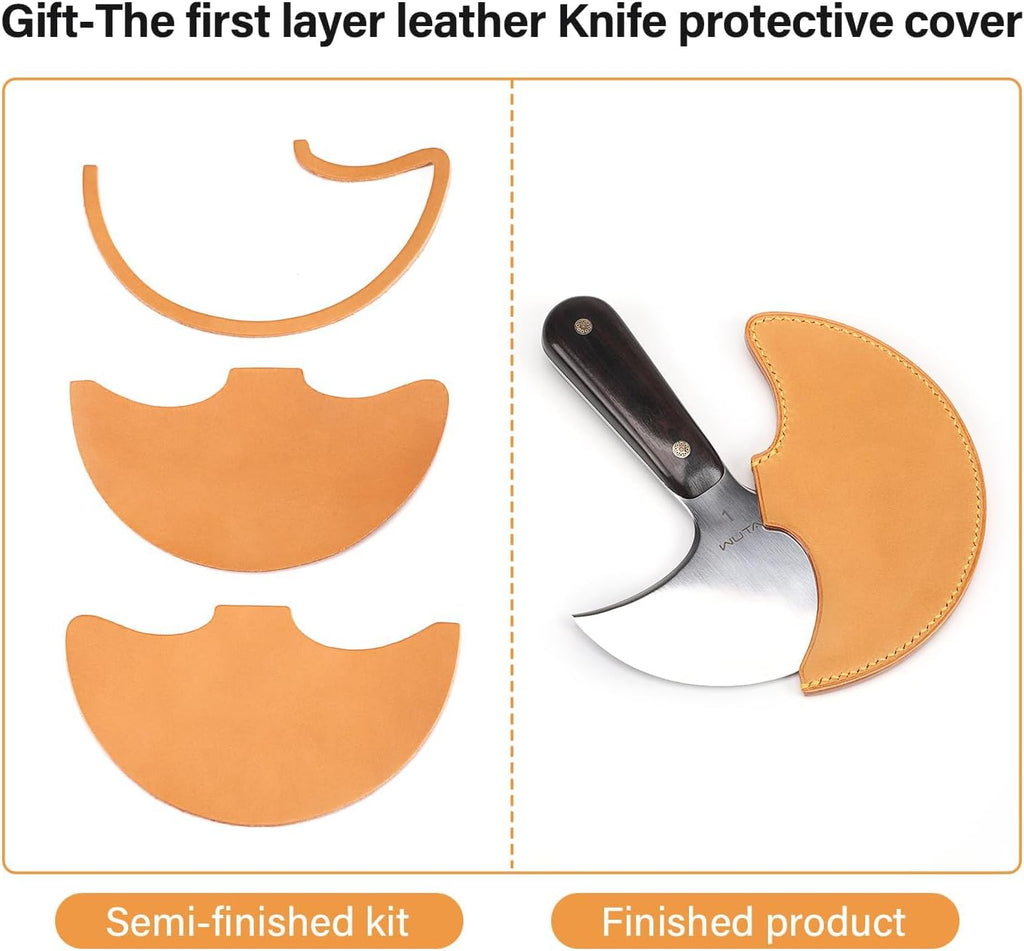 Leather Cutting Knife Ultra Sharp round Head Craft Skiving Cutting Tools round Leathercraft Knife DIY Handmade Senior Leather Tools(1# 3 Inches)