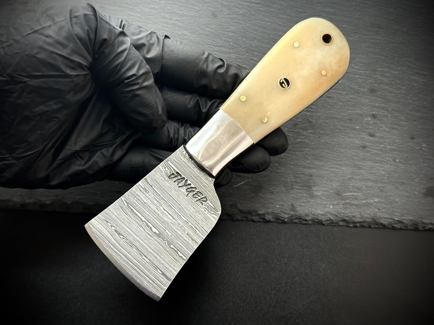 Handmade Damascus Steel Skiver | Leather Cutting Knife | Bone Handle | Premium Craftsmanship for Precision Cuts | Durability | Double Edge