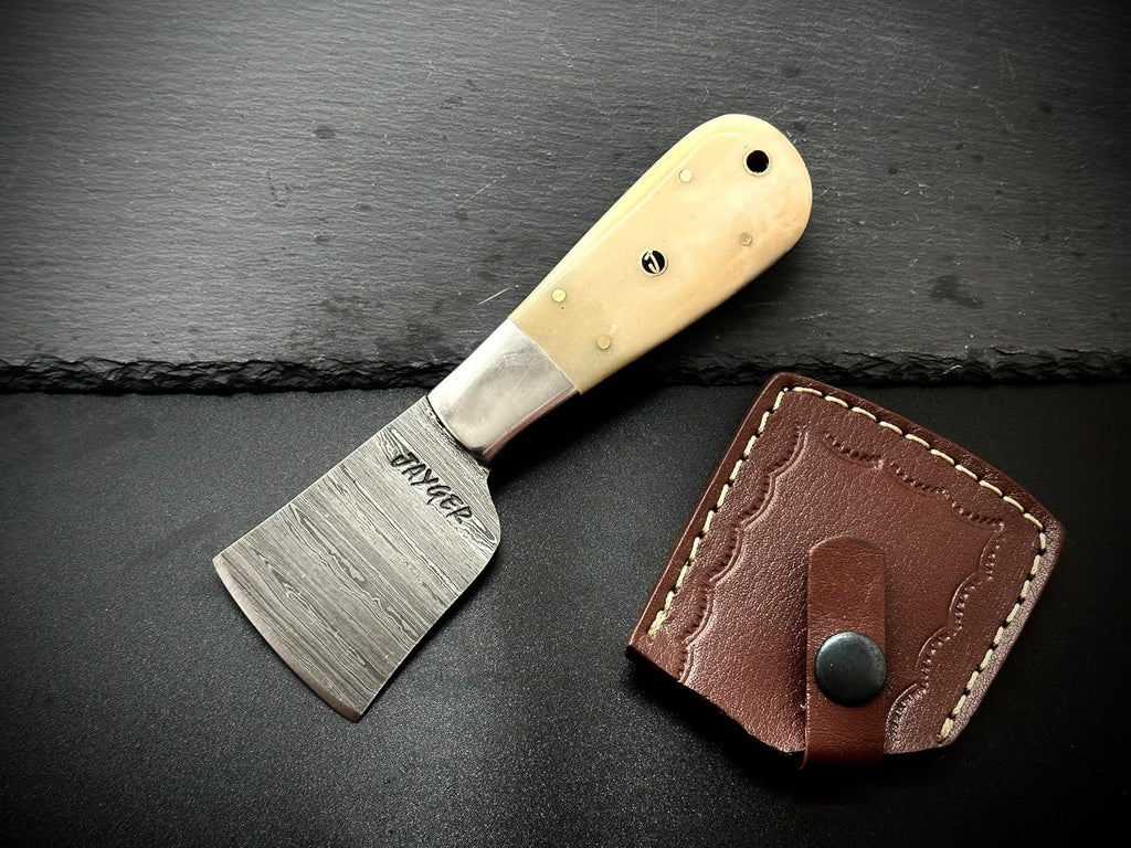 Handmade Damascus Steel Skiver | Leather Cutting Knife | Bone Handle | Premium Craftsmanship for Precision Cuts | Durability | Double Edge
