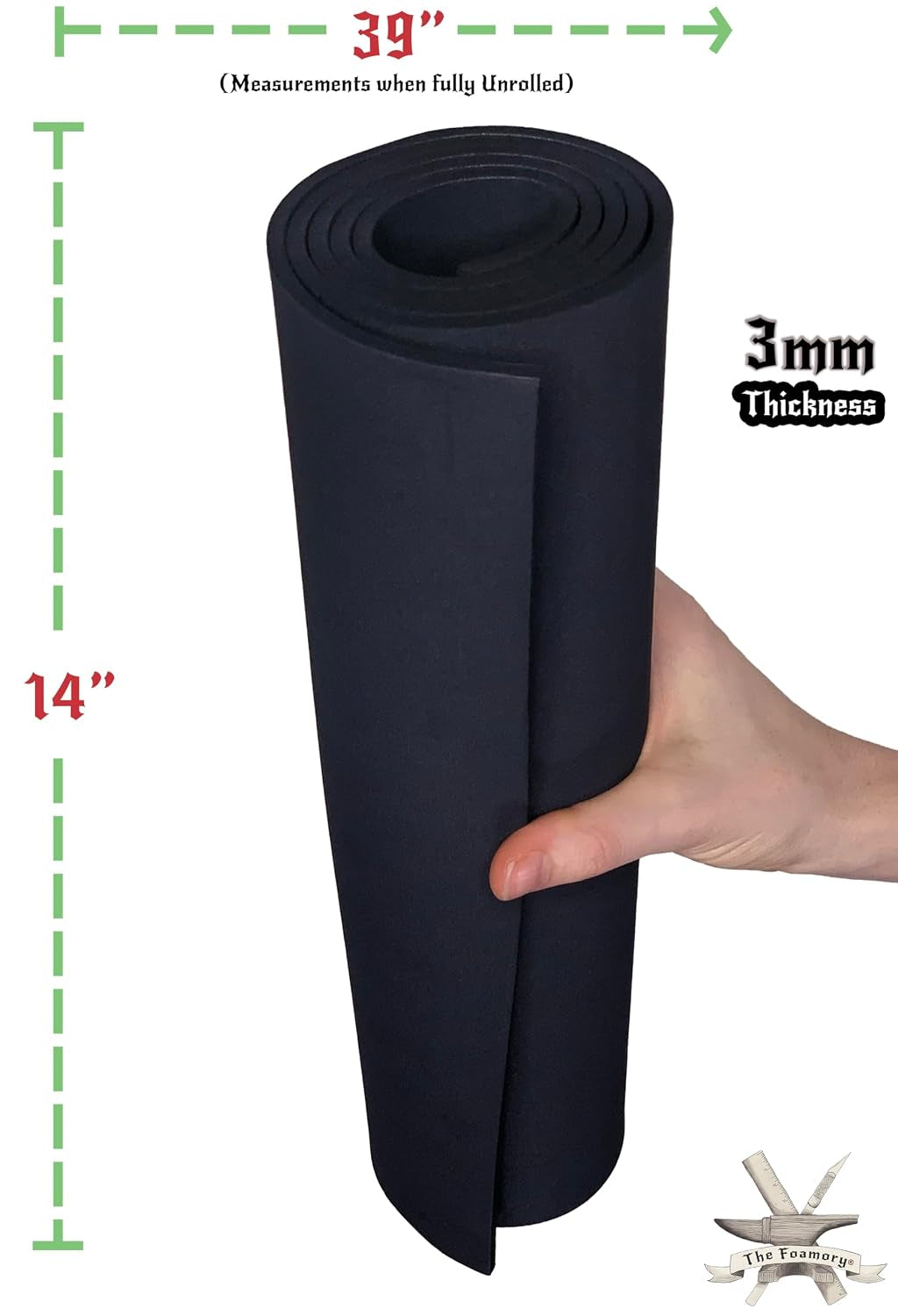 Shape Retention EVA Cosplay Foam - 3Mm Thick (1-10Mm) Black 14”X39” High Density EVA Craft Foam Sheets - Premium 85 Kg/M3 Heat Shape Material for DIY, Comic, Con or Halloween Costumes -