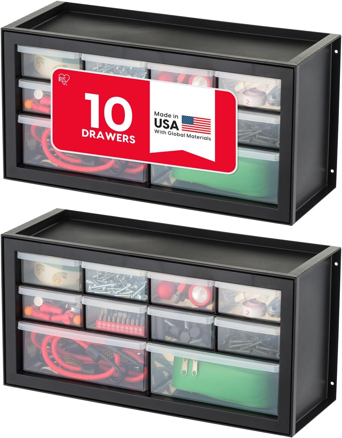 24-Drawer Plastic Storage Organizer, Made in USA, Teacher Toolbox, Multi Drawer Cabinet for Garage Tools Beads Balloons Building Bricks Crafts Stickers Small Business Scrapbook Art, Black