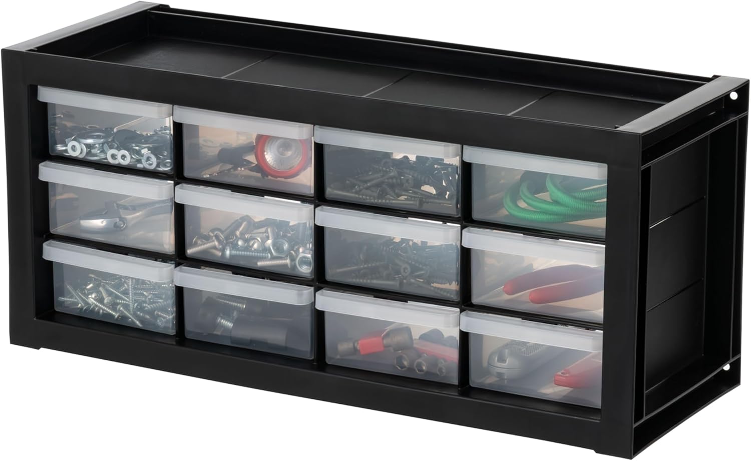 24-Drawer Plastic Storage Organizer, Made in USA, Teacher Toolbox, Multi Drawer Cabinet for Garage Tools Beads Balloons Building Bricks Crafts Stickers Small Business Scrapbook Art, Black