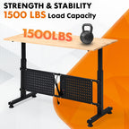 48 Inch Adjustable Height Workbench, 1500 LBS Capacity Garage Work Table with Power Outlets, USB Ports & Pegboard, Solid Wood Top Work Bench for Workshop, Office, Garage