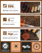 218 Yards Waxed Thread, Leather Sewing Waxed Thread with Heavy Duty Sewing Needles, Leather Thread for Hand Stitching Leathercraft Repair Furniture Shoes Bags Sofa (Black)
