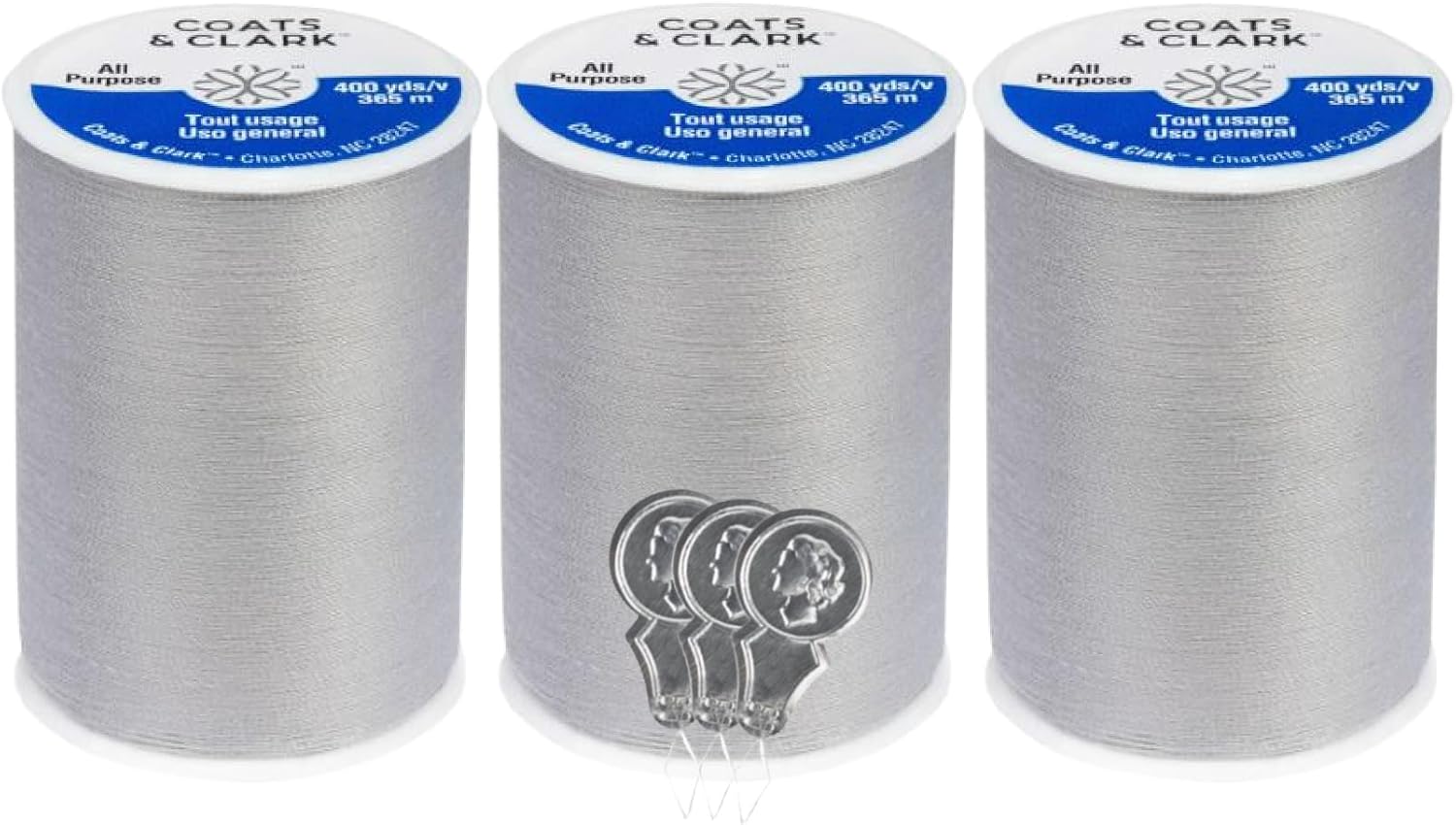Coats & Clark Dual Duty All Purpose Sewing Thread 230A 400 Yards Each Spool 3 Pack Bundle with  Needle Threaders (Natural)