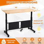 48 Inch Adjustable Height Workbench, 1500 LBS Capacity Garage Work Table with Power Outlets, USB Ports & Pegboard, Solid Wood Top Work Bench for Workshop, Office, Garage