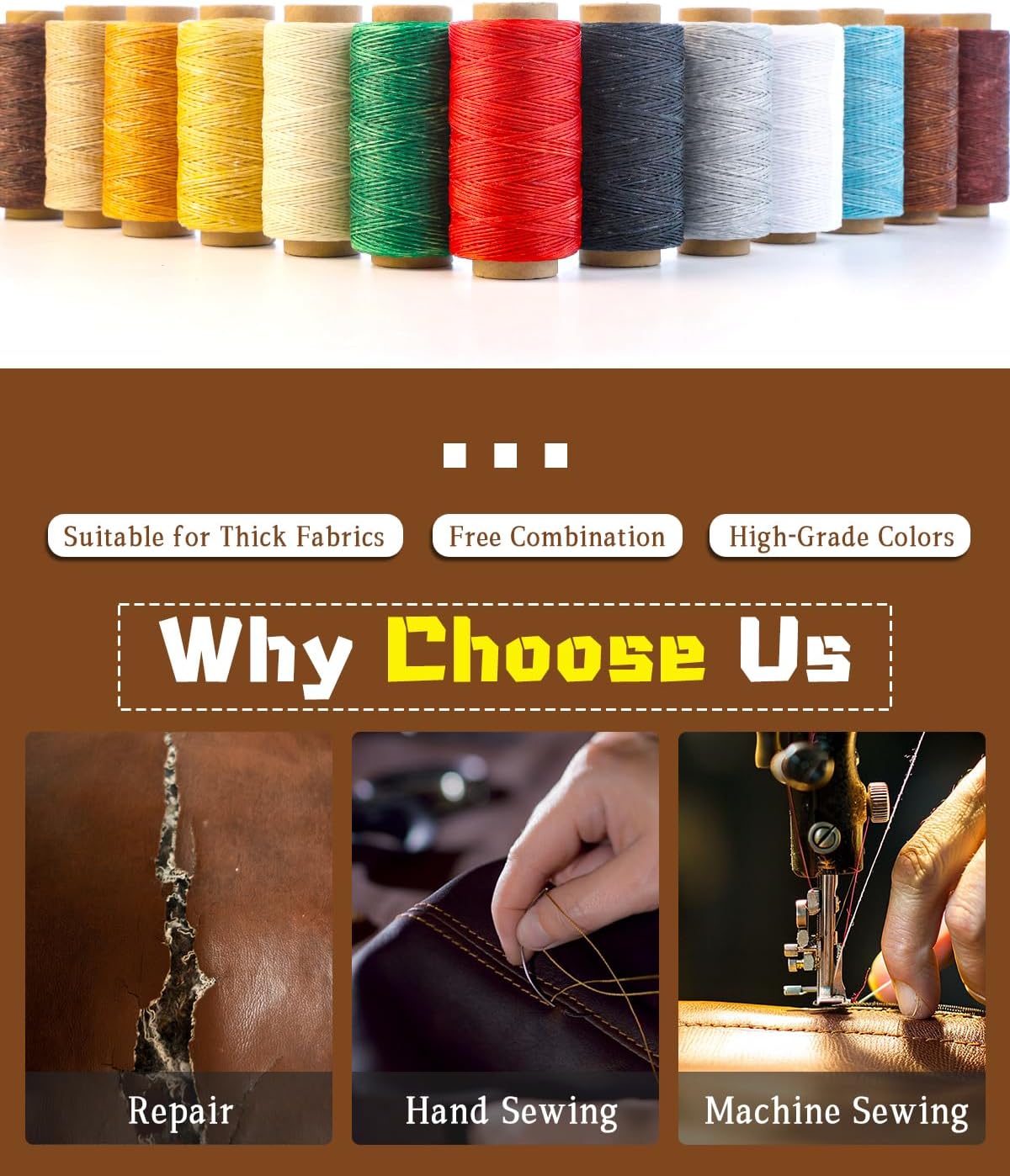 218 Yards Waxed Thread, Leather Sewing Waxed Thread with Heavy Duty Sewing Needles, Leather Thread for Hand Stitching Leathercraft Repair Furniture Shoes Bags Sofa (Black)