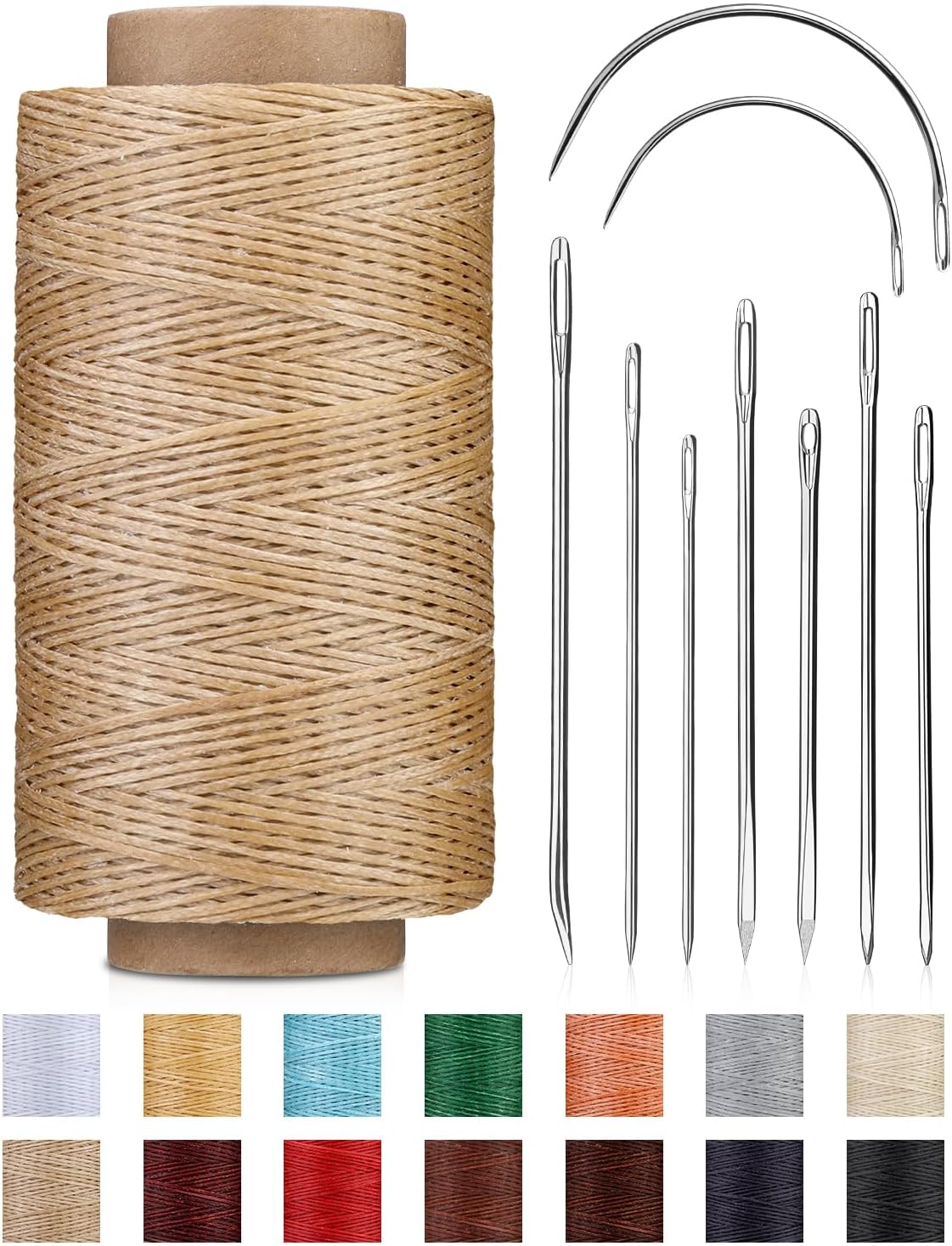 218 Yards Waxed Thread, Leather Sewing Waxed Thread with Heavy Duty Sewing Needles, Leather Thread for Hand Stitching Leathercraft Repair Furniture Shoes Bags Sofa (Black)