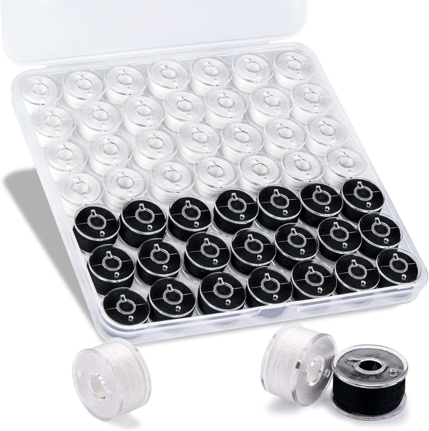 56Pcs White Thread for Sewing, Embroidery Bobbins, Prewound Bobbins Thread Size a SA156 Sewing Machine Threads Set for Embroidery and Sewing Machines DIY 50Yds/Spool