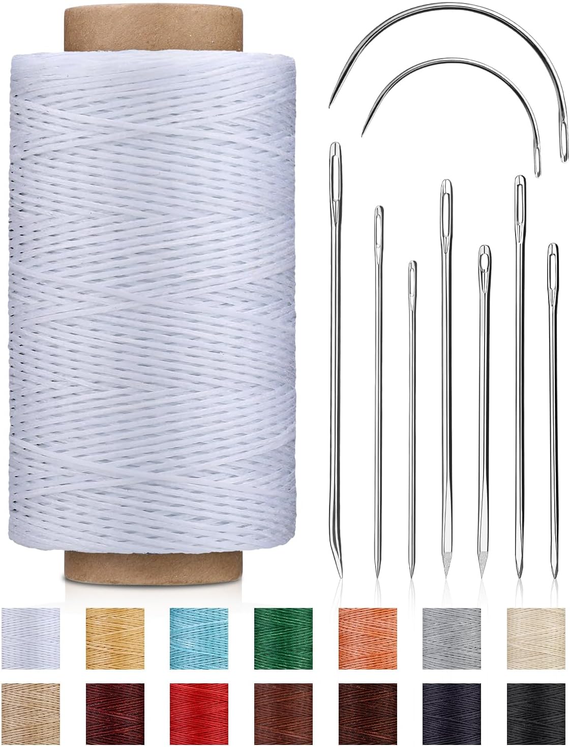 218 Yards Waxed Thread, Leather Sewing Waxed Thread with Heavy Duty Sewing Needles, Leather Thread for Hand Stitching Leathercraft Repair Furniture Shoes Bags Sofa (Black)