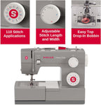 SINGER Heavy Duty 4432 (Grey) High Speed Sewing Machine +Accessory Kit | 32 Built-In Stitches Deliver 110 Stitch Applications | 50% More Power for Thick Fabrics, 1100 Stitches/Min, 1-Step Buttonhole