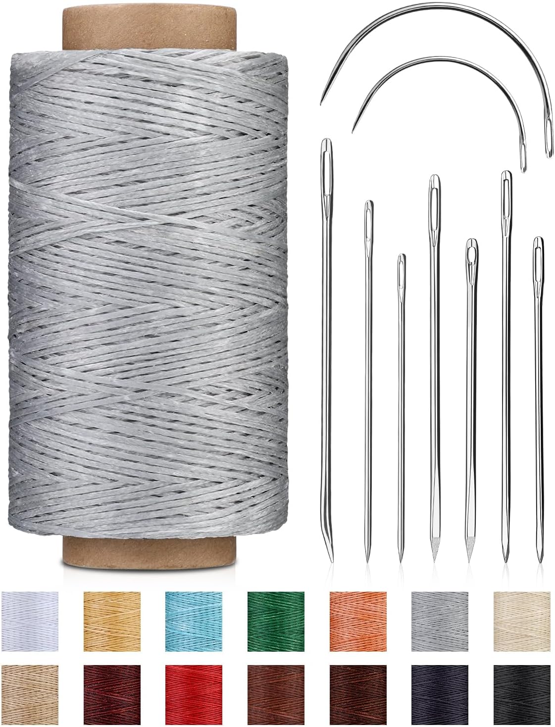 218 Yards Waxed Thread, Leather Sewing Waxed Thread with Heavy Duty Sewing Needles, Leather Thread for Hand Stitching Leathercraft Repair Furniture Shoes Bags Sofa (Black)