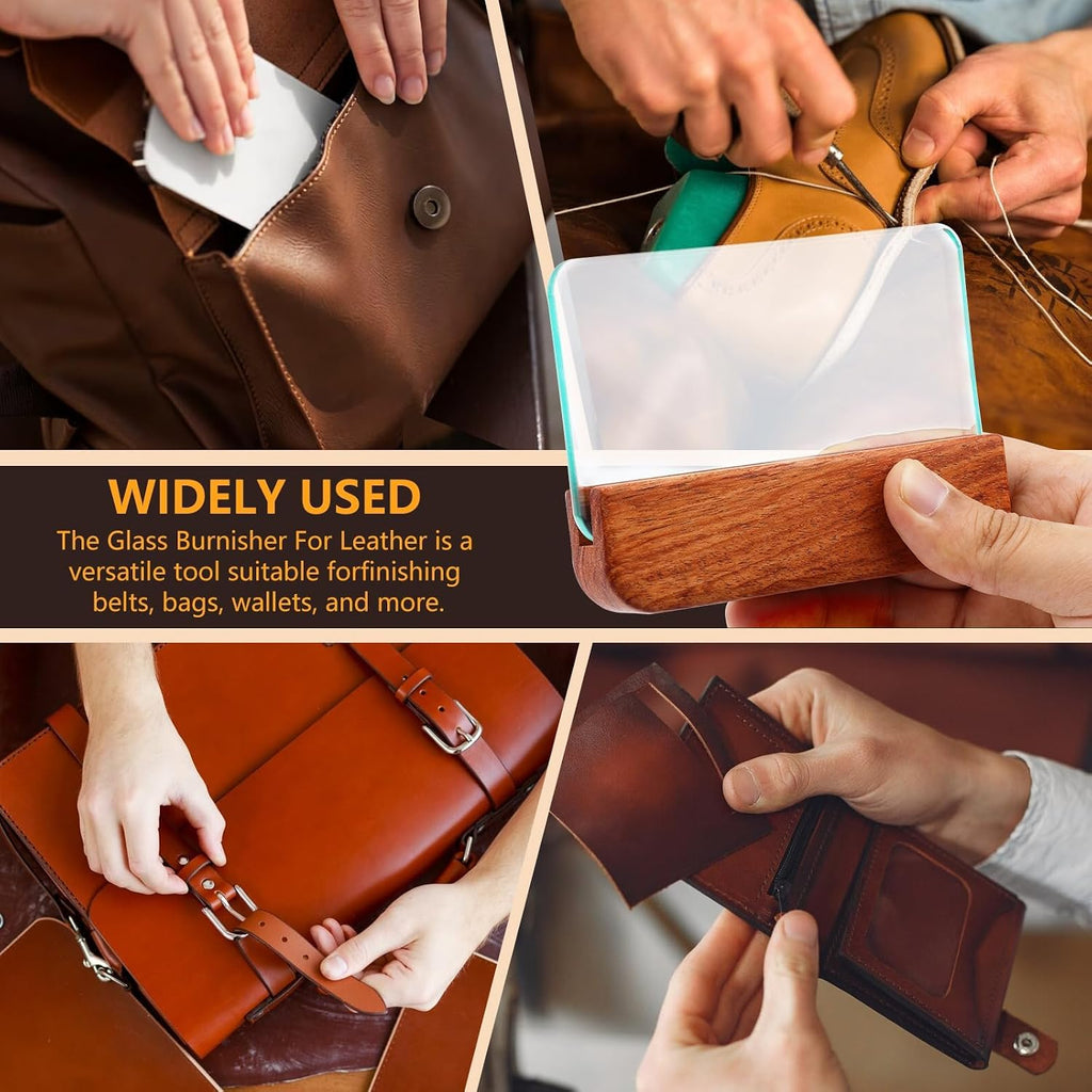 Leathercraft Glass Slicker for Burnishing Leather Leather Burnishing Tool with Brazilian Rosewood Handle Leather Working Tools Professional Leather Block Smoothing Tool