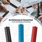 Architectural Scale Ruler: 12" Imperial Aluminum Alloy Metal Architecture Measuring Tools, Engineering Drafting Construction Drawing Blueprints Triangular Architect Scaling Rulers 12 Inches