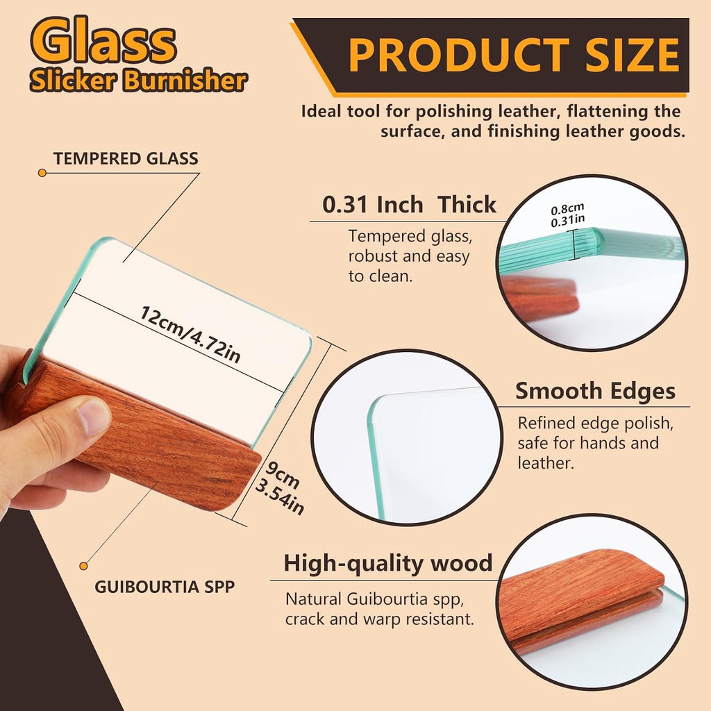 Leathercraft Glass Slicker for Burnishing Leather Leather Burnishing Tool with Brazilian Rosewood Handle Leather Working Tools Professional Leather Block Smoothing Tool