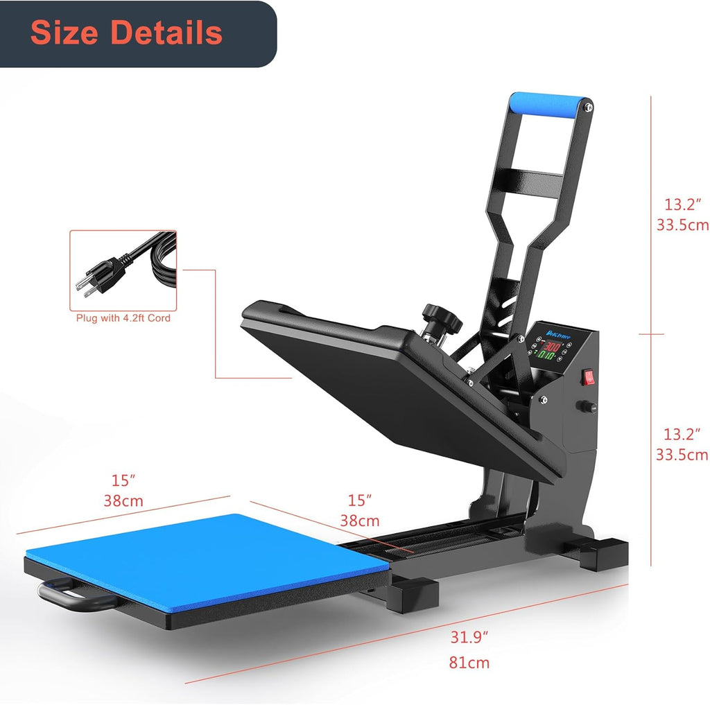 15" X 15" Slide Out (12.25") Heat Press Machine for T Shirts, Clamshell Pull Out Lower Platen, Industrial-Quality Digital Sublimation Printer for Heat Transfer Vinyl